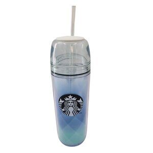 Starbucks 16 Oz Gradient Blue Double-Wall Acrylic Tumbler With Straw & Lid